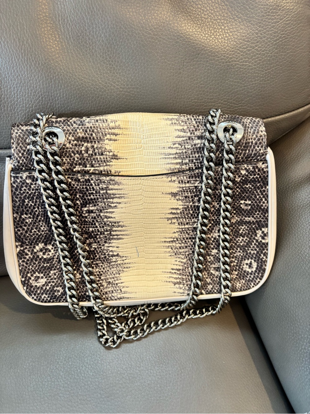 Coach Snake-Print Shoulder Bag in Cream and Gray - Picture 2 of 5